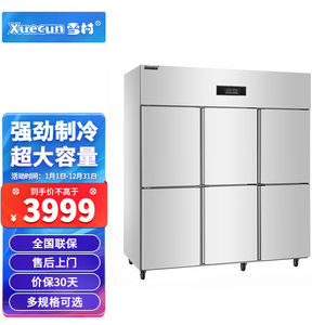 雪村六开门冰箱商用冰箱立式六门冰柜全冷冻不锈钢厨房冰箱餐饮后