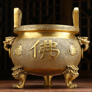 佛字炉纯铜香炉炉供佛香插家用室内观音供奉佛像烧香炉大号三足