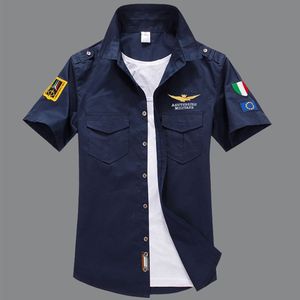 2024新款男士修身飞行员长袖衬衫男式翻领军旅衬衣短袖纯色青年衫