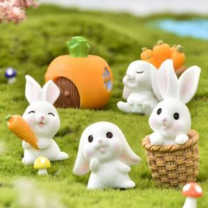 盆景小摆件可爱动物卡通兔子盲盒装饰品胡萝卜兔房子植物树脂配件