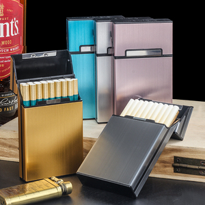 铝合金烟盒20支装创意金属拉丝男女士粗细烟盒磁扣翻盖卷烟收纳盒