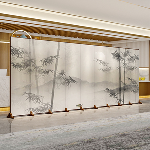 古典中式淡雅意境屏风隔断折叠移动客厅办公装饰背景竹子山水折屏