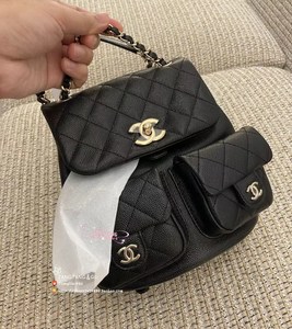 代购23p 香奈儿chanel 黑色牛皮 淡金色双c扣 duma双肩包书包小号