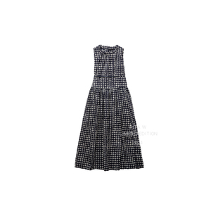 Rita私服 2024夏季新品 纯元格子印花几何图案设计高腰显瘦连衣裙