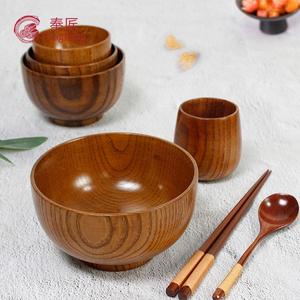 酸枣木碗儿童家用套装实木饭碗木质复古大号日式木头碗餐具宝宝碗