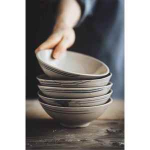 老式碗复古中式80怀旧粗瓷餐具粗碗美食扣碗摄影道具双蓝边陶土碗