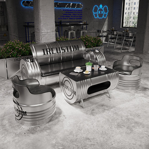 创意油桶卡座沙发办公室接待室酒吧服装店工业风铁艺桌椅茶几组合