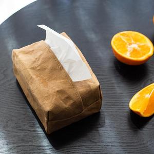 日式水洗牛皮纸纸巾盒车载抽纸盒创意纸巾套北欧餐厅设计纸抽盒
