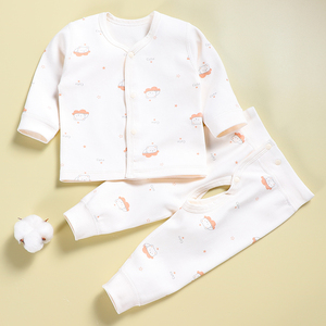 新生儿分体套装单层婴幼儿厚棉秋衣裤0-12个月宝宝春秋季打底内衣