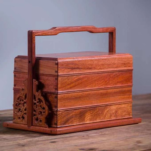 紫光檀三层提盒明清古典复古中式黑檀食盒送礼收藏摆件实木收纳盒