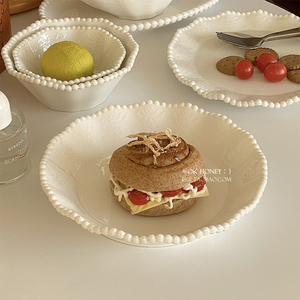 法式浪漫ins珠点浮雕陶瓷碗盘餐具合集轻奢白色餐盘西餐沙拉甜品