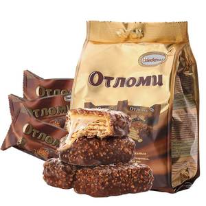 俄罗斯巧克力威化饼干进口奥特焦糖夹心拉丝韧性休闲零食品
