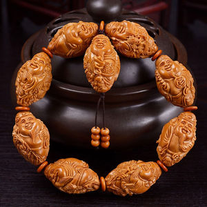 0大籽八大财神文玩手串橄榄核雕手把