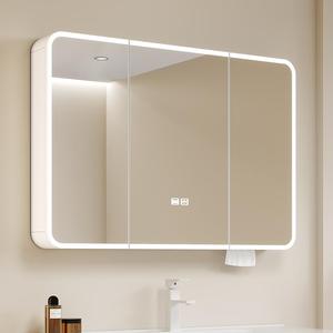 宜家加厚太空铝浴室镜柜圆弧单独卫生间挂墙式智能除雾带灯收纳一
