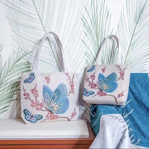 【买一送一】新款双面刺绣帆布包梅花蝴蝶图案手提包单肩便携方便