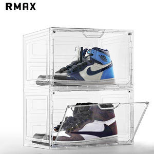 RMAX亚克力透明球鞋收纳盒AJ磁吸侧开塑料折叠鞋柜子展示收藏鞋盒