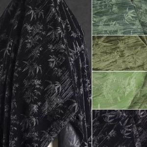 黑/绿色竹林丝绒压花布料肌理面料毛呢大衣外套夹服装设计师面料