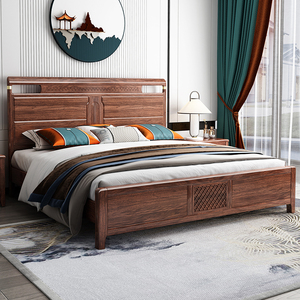 新中式红翅木实木床卧室双人婚床1.8米现代简约储物家具轻奢高档