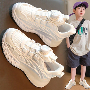 国货品牌联名儿童小白鞋2024夏季新款透气网面男童运动鞋子中大童