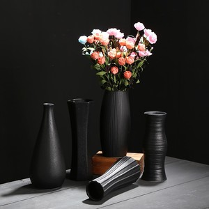 黑色复古怀旧陶瓷花瓶中式禅意客厅家居插花摆件黑陶陆宝釉小花器