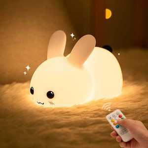 硅胶玉兔LED小夜灯USB充电双色调光呆萌兔子拍拍灯少儿起夜伴睡灯