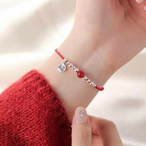 S925 Sterling Silver Fortune Round Brand Red Rope Brlet Wome