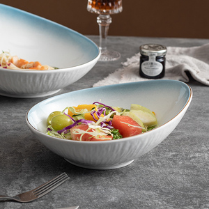 斜口沙拉碗陶瓷异形西餐火锅店餐具创意自助调料碗蘸料生菜桶商用