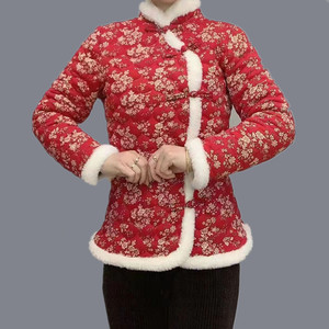 棉服女款妈妈加绒加厚东北花色碎花农村大妈花棉袄冬天成人民族风