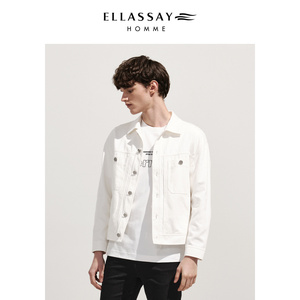 ELLASSAY歌力思男装新款100%棉斜纹牛仔外套休闲白色夹克男士