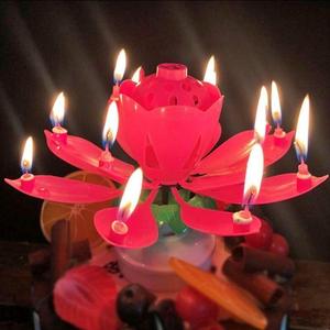 生日蜡烛喷焰呲网红蛋糕音乐成人儿童创意莲花旋转开花唱歌荷花火
