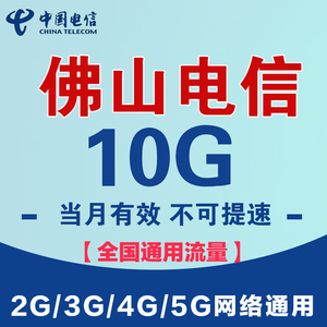 广东佛山电信流量充值10G全国通用流量4G5G网不可提速当月有效SD
