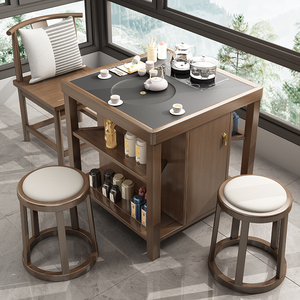 新中式阳台实木茶桌茶台一桌两椅带储物小户型功夫客厅泡茶椅组合