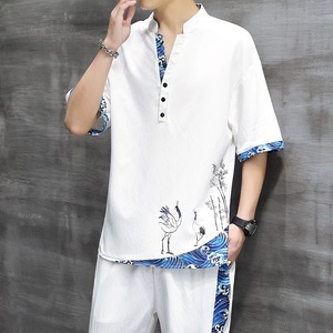 男士睡衣夏季冰丝短袖大码套装男新中式汉服中国风夏天男款家居服