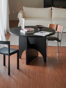 意式极简白蜡木实木餐桌椅组合小户型北欧家用轻奢简约侘寂风圆桌