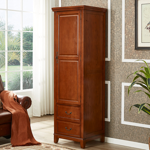 美式实木单门衣柜60CM宽小户型家用卧室储物柜入户带镜子小挂衣柜