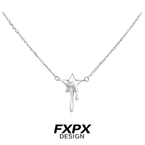 FXPX 925纯银液态融化星星项链小众设计锁骨链轻奢高级感毛衣链女
