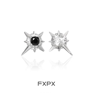 FXPX 925纯银耳钉黑白锆石星星耳饰简约养耳洞小巧精致耳环