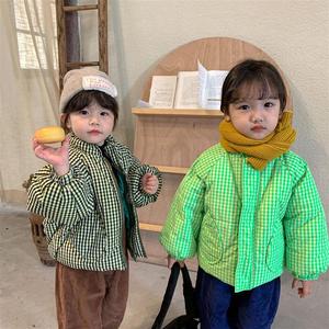 韩国童装冬季儿童加厚格子棉服男女童宝宝棉衣短款面包服保暖棉袄