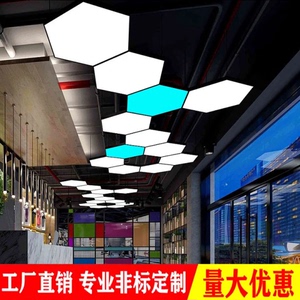 超市商场健身房六边形吊灯创意蜂巢办公室六角形led拼接造型灯具