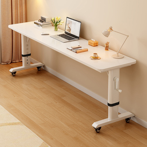 床边桌可移动升降桌家用电脑桌工作台一字长条实木白色书桌跨床桌