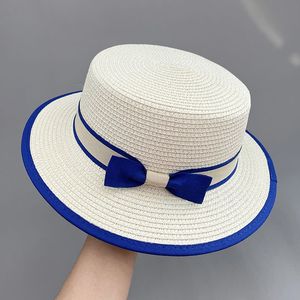 草帽蓝色礼帽遮阳帽海边白色帽子女款太阳帽女士夏凉帽防晒帽法式