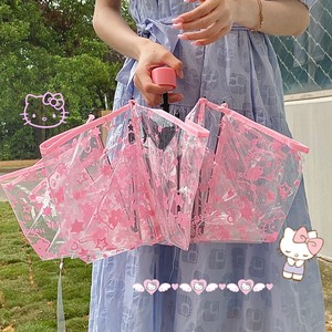 粉色hellokitty雨伞透明儿童长柄小巧便携折叠女孩手动高颜值女生