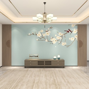 现代简约中式玉兰花鸟装饰壁画电视背景墙纸壁纸客厅沙发卧室床头