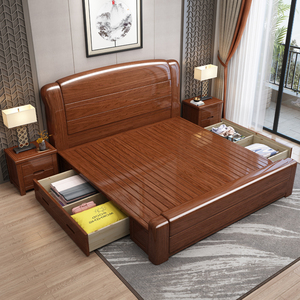 红苹果家具官方旗舰店胡桃木实木床双人床中式1.5现代简约1.8米经