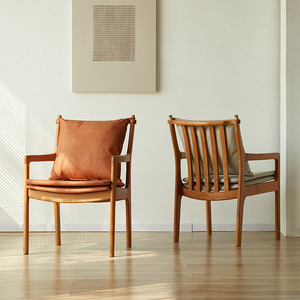 宜家亲子桌椅餐厅樱桃木扶手久坐舒服椅书北欧餐椅实木带靠背椅家