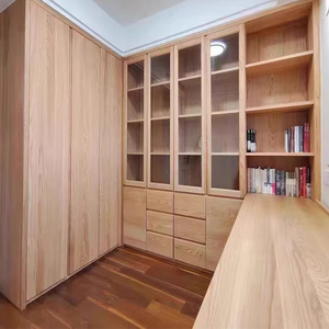 衣柜书桌一体带书柜书架组合简约现代转角电脑桌定制红橡木卧室