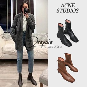 代购Acne Studios经典羊皮复古粗跟短靴后拉链方跟袜靴短筒时装靴