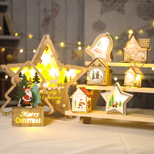 桌面创意摆件节日礼物品 圣诞节木质五角星迷你led彩灯挂件装饰品