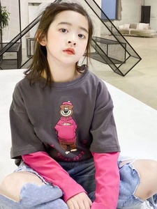 纯棉女童长袖T恤假两件秋装新款中大童秋上衣10岁儿童装韩系衣服