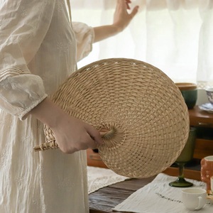 夏季桃形棕叶扇子古风圆扇手工编织中国风蒲扇老式复古文艺手摇扇